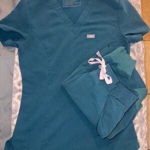 Figs Blue Scrub Set with V-Neck Top